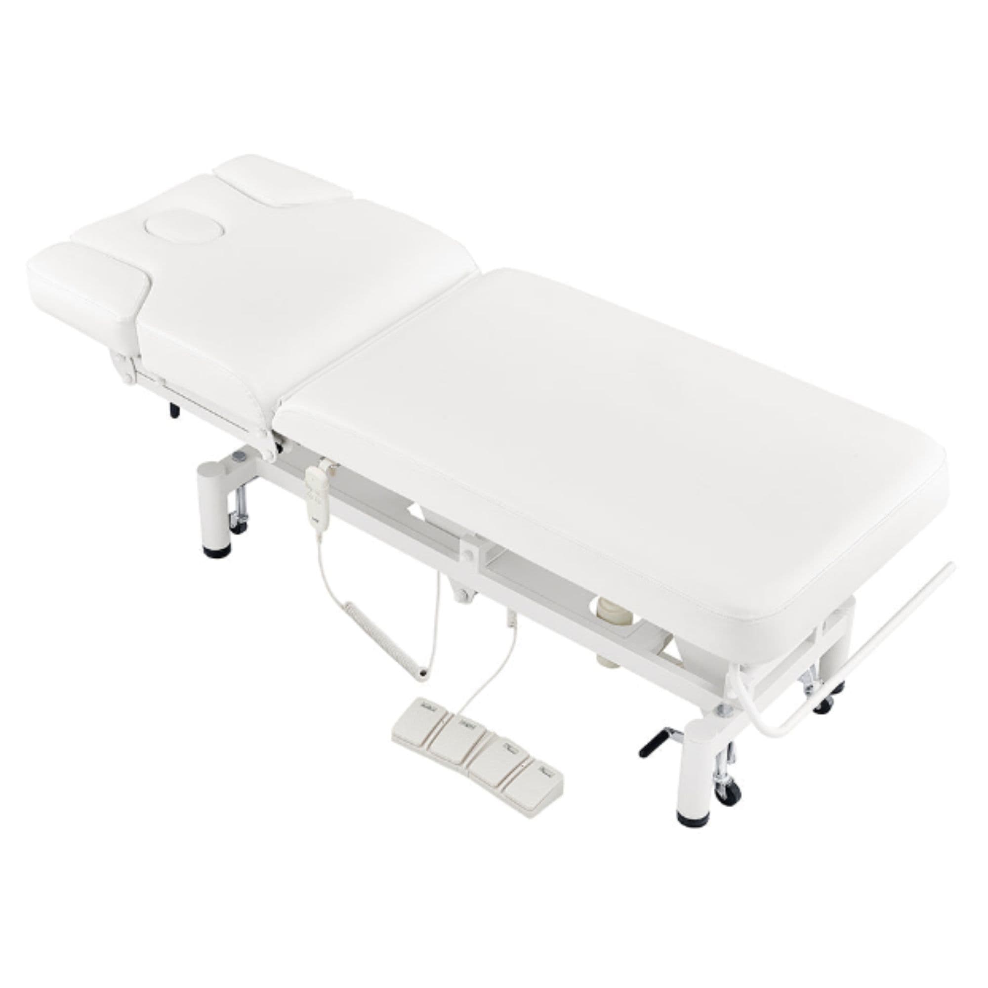 VitalEarth 2-Motors Treatment Table and Wellness Therapy Bed White Angled Top View With Foot Control On White Background