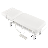 Thumbnail for VitalEarth 2-Motors Treatment Table and Wellness Therapy Bed White Angled Top View With Foot Control On White Background