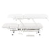 VitalEarth 2-Motors Treatment Table and Wellness Therapy Bed White Color Side View And Fully Reclined Showing An Up And Down Adjustment With Foot Controls On White Background