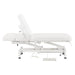 VitalEarth 2-Motors Treatment Table and Wellness Therapy Bed White Color Side View With Foot Control And Head Section Adjustment Demo On White Background