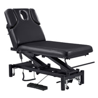 Thumbnail for VitalEarth Dual-Motor Wellness Treatment Bed Black Color Front Angled View With Face Hole And Foot Controls On White Background