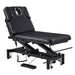 VitalEarth Dual-Motor Wellness Treatment Bed Black Color Front Angled View With Face Hole And Foot Controls On White Background