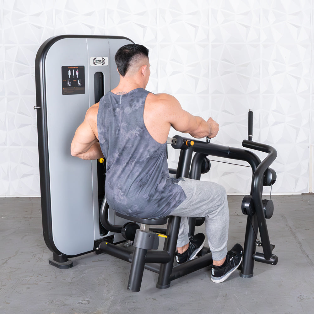 Vogue Seated Row - Muscle D Fitness -  Adjustable Seat - Pin Selectorized - Lat Workout