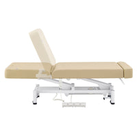 Thumbnail for WellRelax 2-Motors Therapy Treatment Table with Tilting Cradle Pillow Beige Color Side View With Foot Control And Head Section Adjustment Demo On White Background