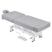 Thumbnail for WellRelax 2-Motors Therapy Treatment Table with Tilting Cradle Pillow Gray Color Angled Top View Fully Reclined With Cradle And Foot Control On White Background