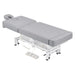 WellRelax 2-Motors Therapy Treatment Table with Tilting Cradle Pillow Gray Color Angled Top View Fully Reclined With Cradle And Foot Control On White Background