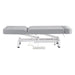 WellRelax 2-Motors Therapy Treatment Table with Tilting Cradle Pillow Gray Color Side View Fully Reclined With Foot Control On White Background