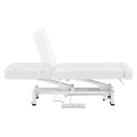 Thumbnail for WellRelax 2-Motors Therapy Treatment Table with Tilting Cradle Pillow White Color Side View With Foot Control And Head Section Adjustment Demo On White Background