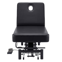 Thumbnail for WellRelax Dual-Motor Therapy Table with Tilting Pillow Black Front View With Face Hole And Foot Control On White Background