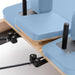 Wooden Reformer Lignum with Tower Close-Up View Of Ocean Blue Upholstery And Shoulder Rest Assembly