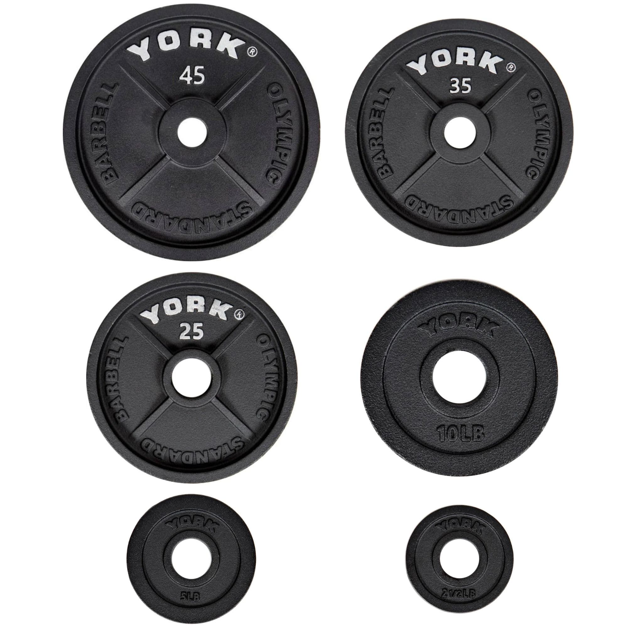 York 2 Inch Cast Iron Olympic Weight Plate Set Complete Product View On White Background