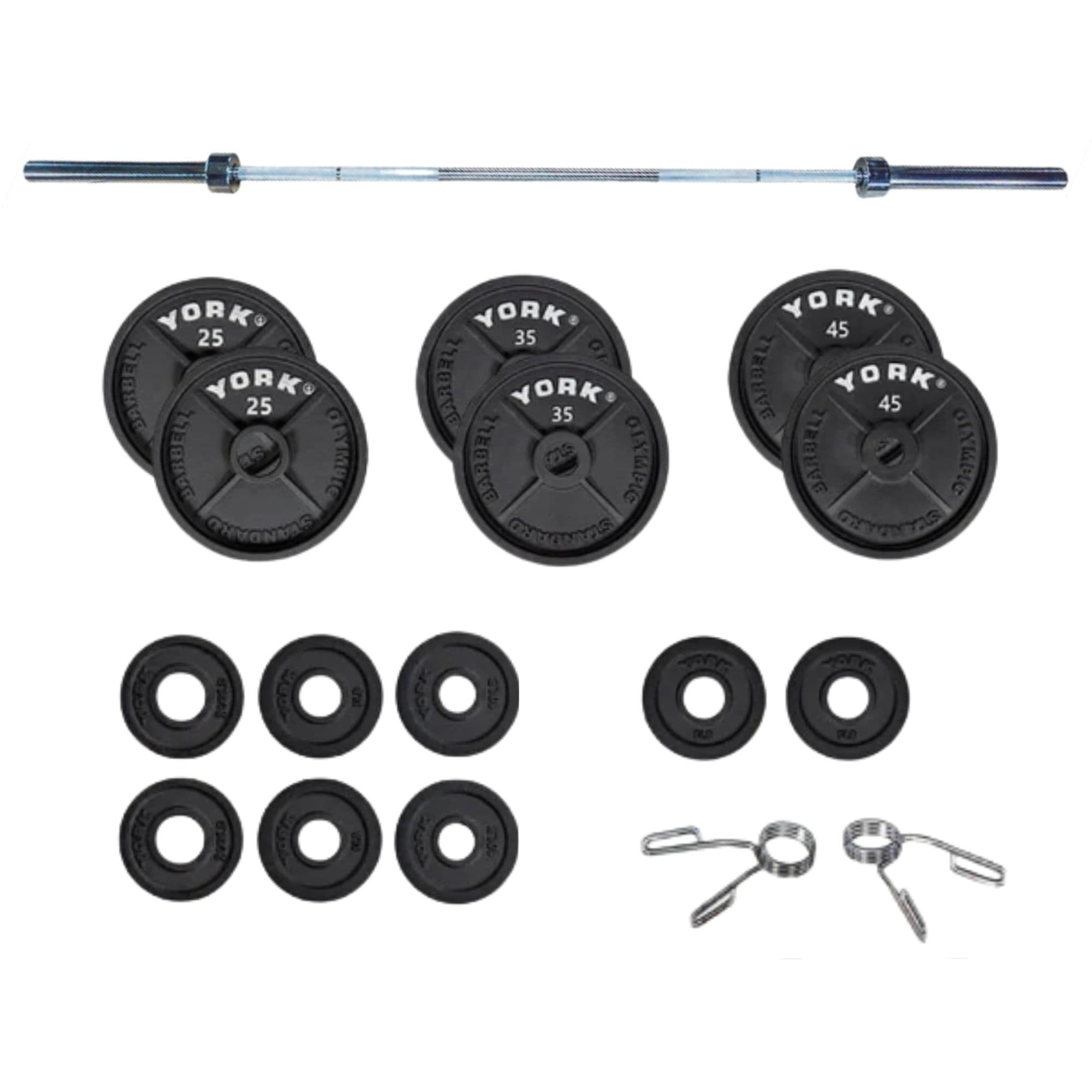 York Barbell 2900 300 Lb. Olympic Set Complete Product Inclusion On White Background