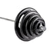 York Barbell 2Inches Iso-Grip Rubber Encased Steel Olympic Plate Sets Close-Up Of Multiple Plate Sizes Loaded On A Barbell
