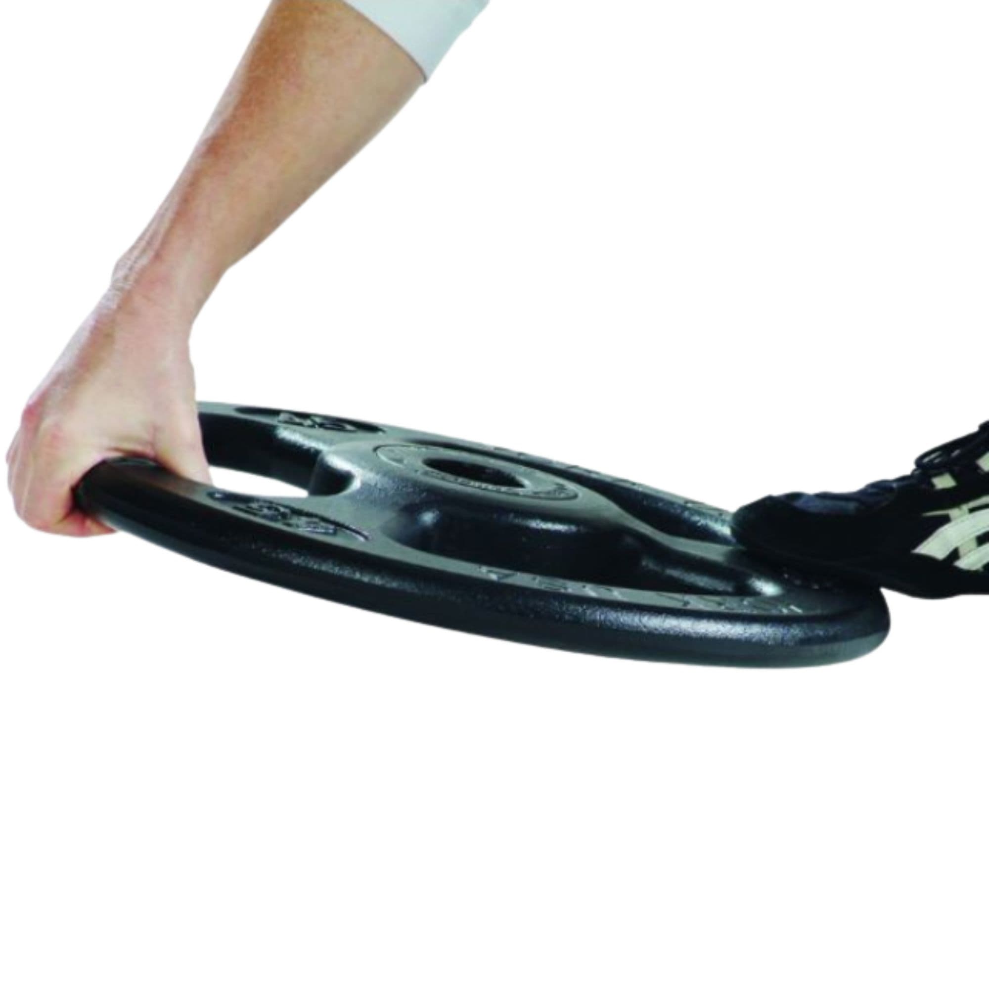 York Barbell 2Inches Iso-Grip Steel Olympic Plate Sets Showing The Built-In Grip Handles On White Background