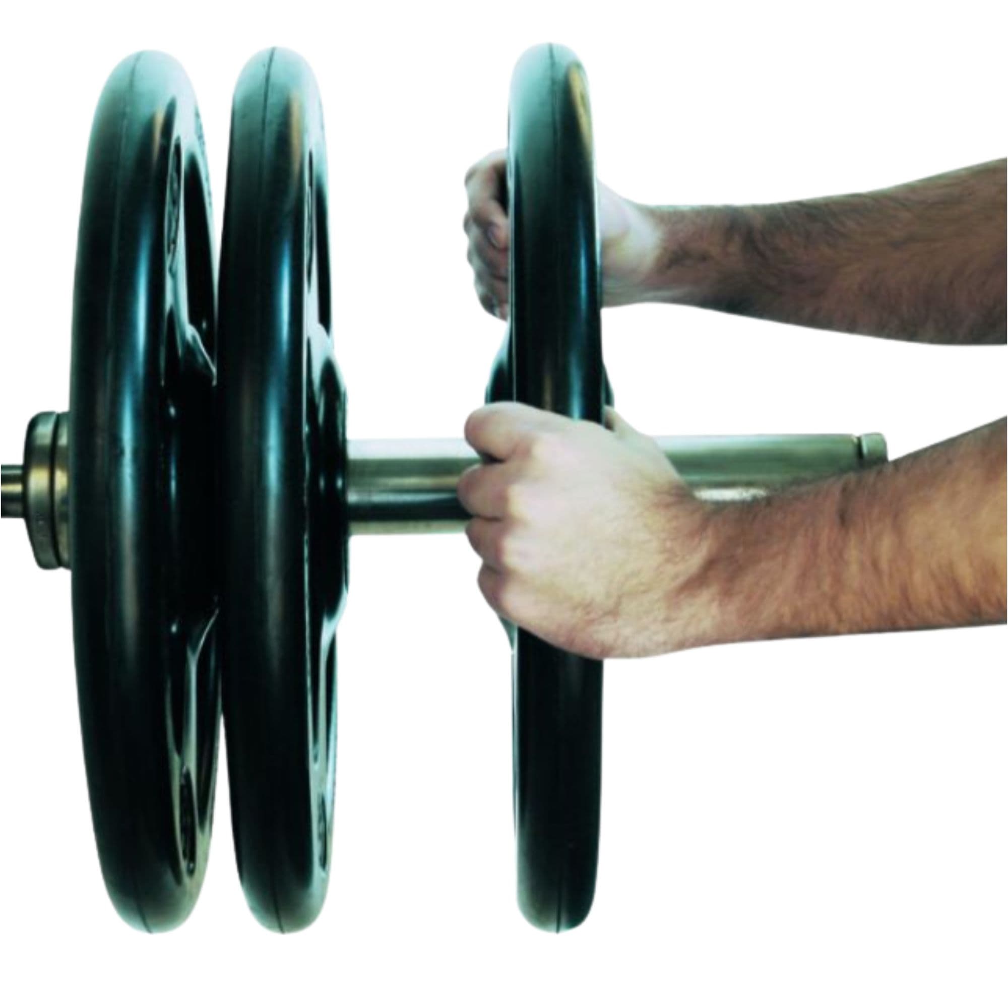 York Barbell 2Inches Iso-Grip Steel Olympic Plate Sets Showing The Easy-Grip Design On White Background