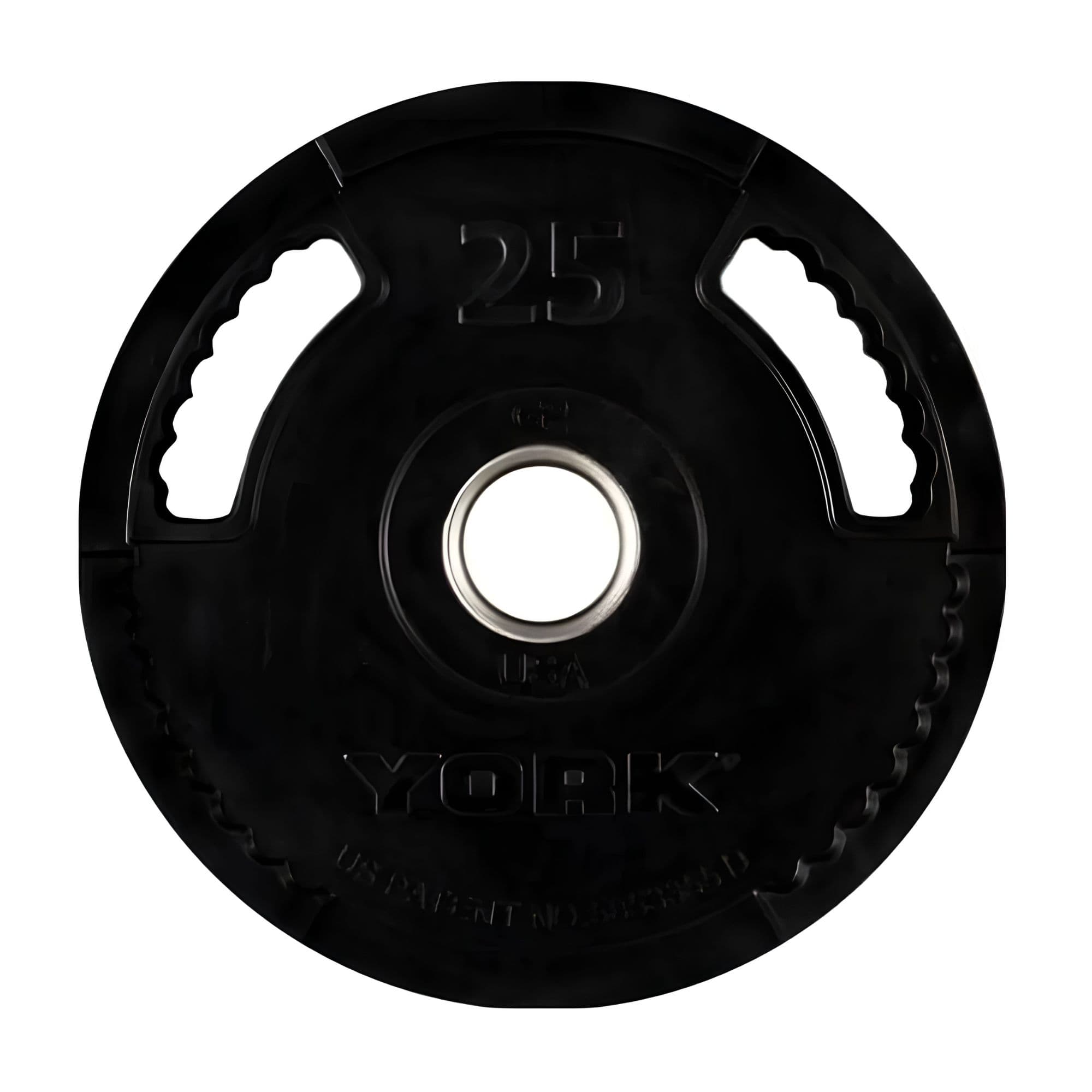 York Barbell 2 G-2 Olympic Dual Grip Plate 25 LB Weight On White Background