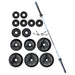 York Barbell 300lb Deep Dish Cast Iron Olympic Set Complete Product Inclusion On White Background