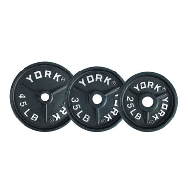 York Barbell Cable Attachment Set With Rack Full View Of Three Weight Options On White Background