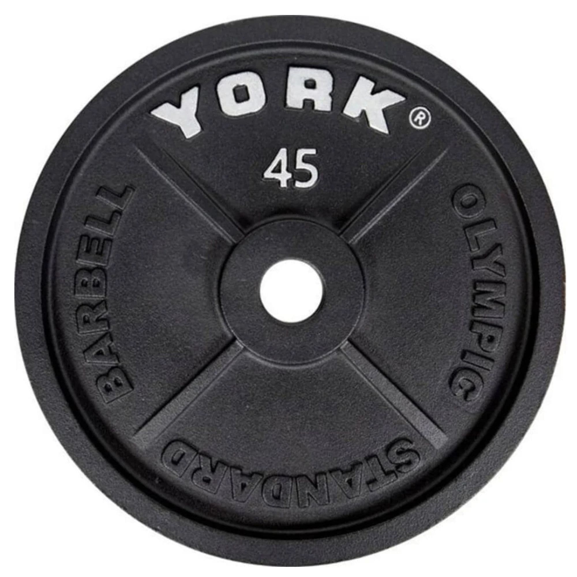 York Barbell Cast Iron Plates 45LB Detailed View On White Background