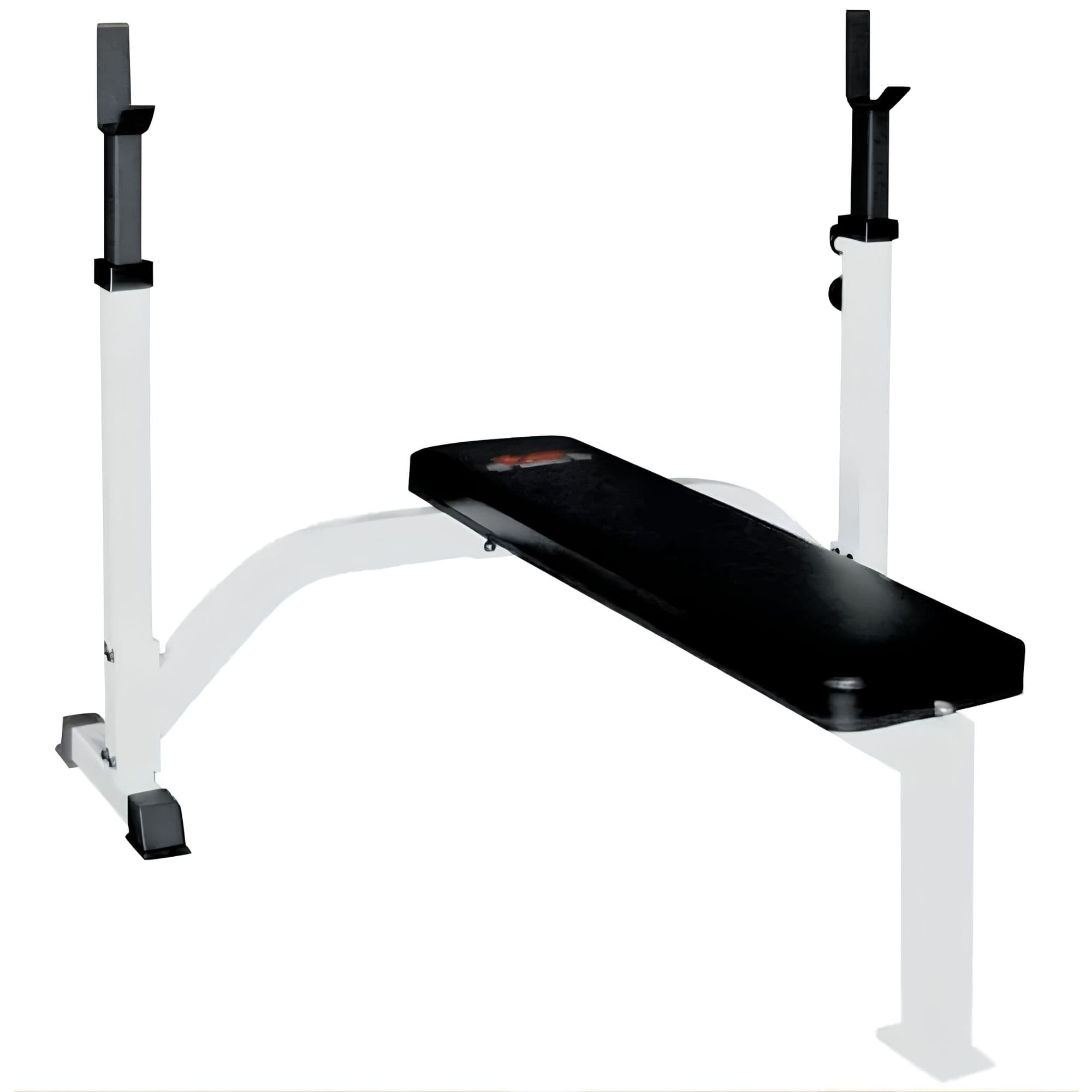 York Barbell FTS Olympic Fixed Flat Bench With Uprights Full Front Angle View On White Background