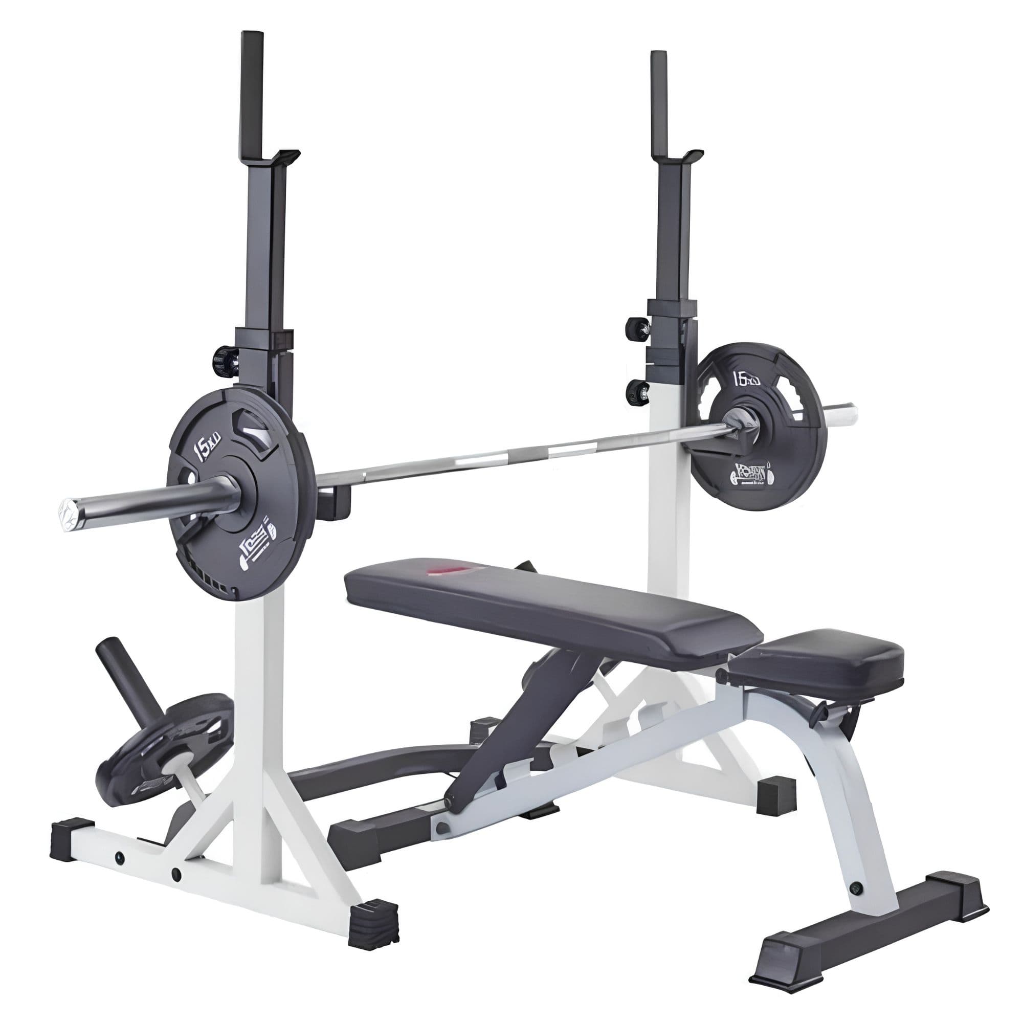 York Barbell FTS Press Squat Stand Showing Complete Setup On White Background
