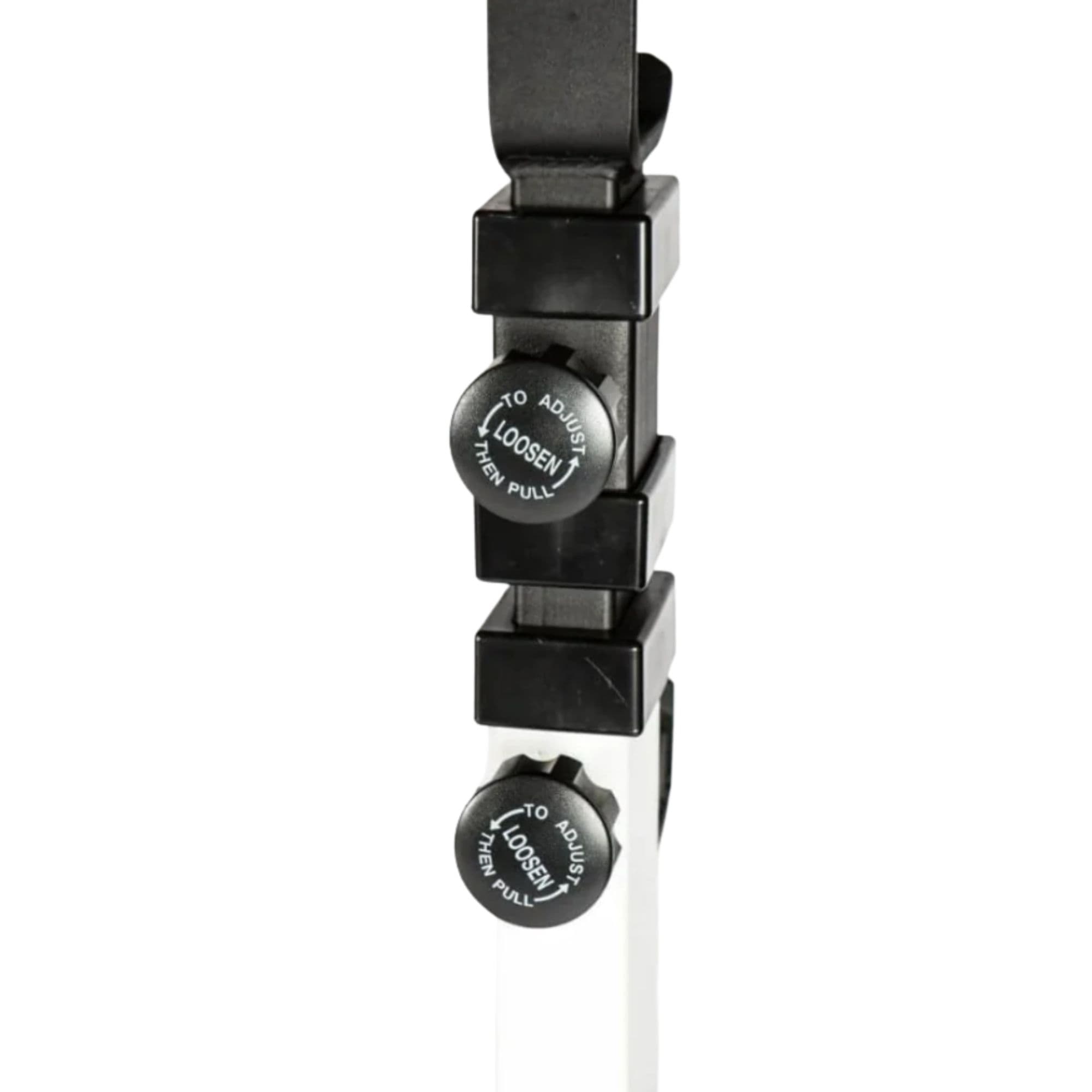 York Barbell FTS Press Squat Stands Adjustment Knob Detail View On White Background