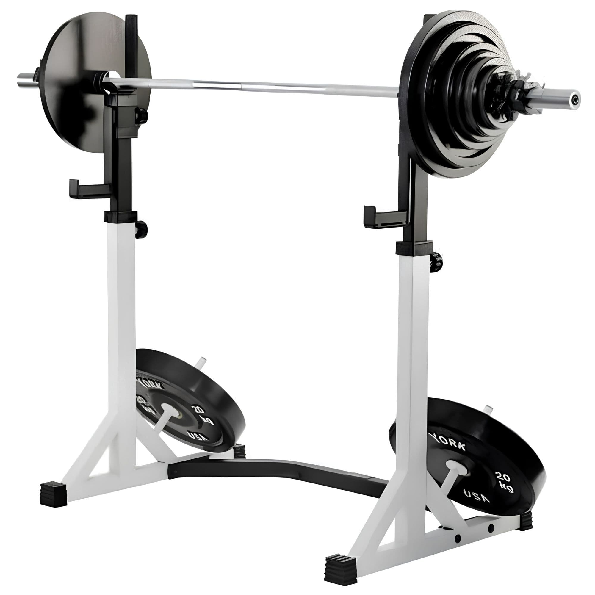 York Barbell FTS Press Squat Stands With Weights On Lowest Height Position