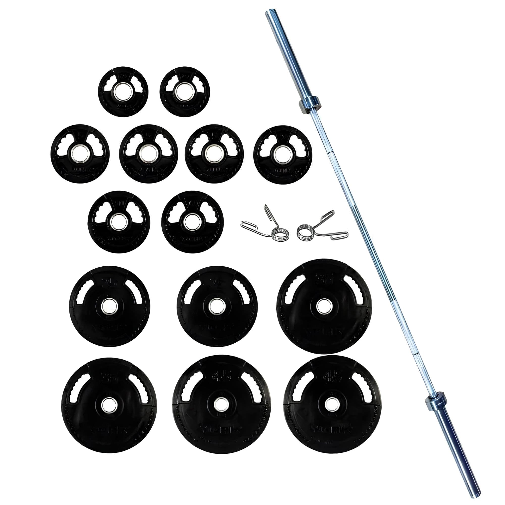 York Barbell G-2 Rubber Olympic Plate And Barbell Set Complete Product View On White Background 