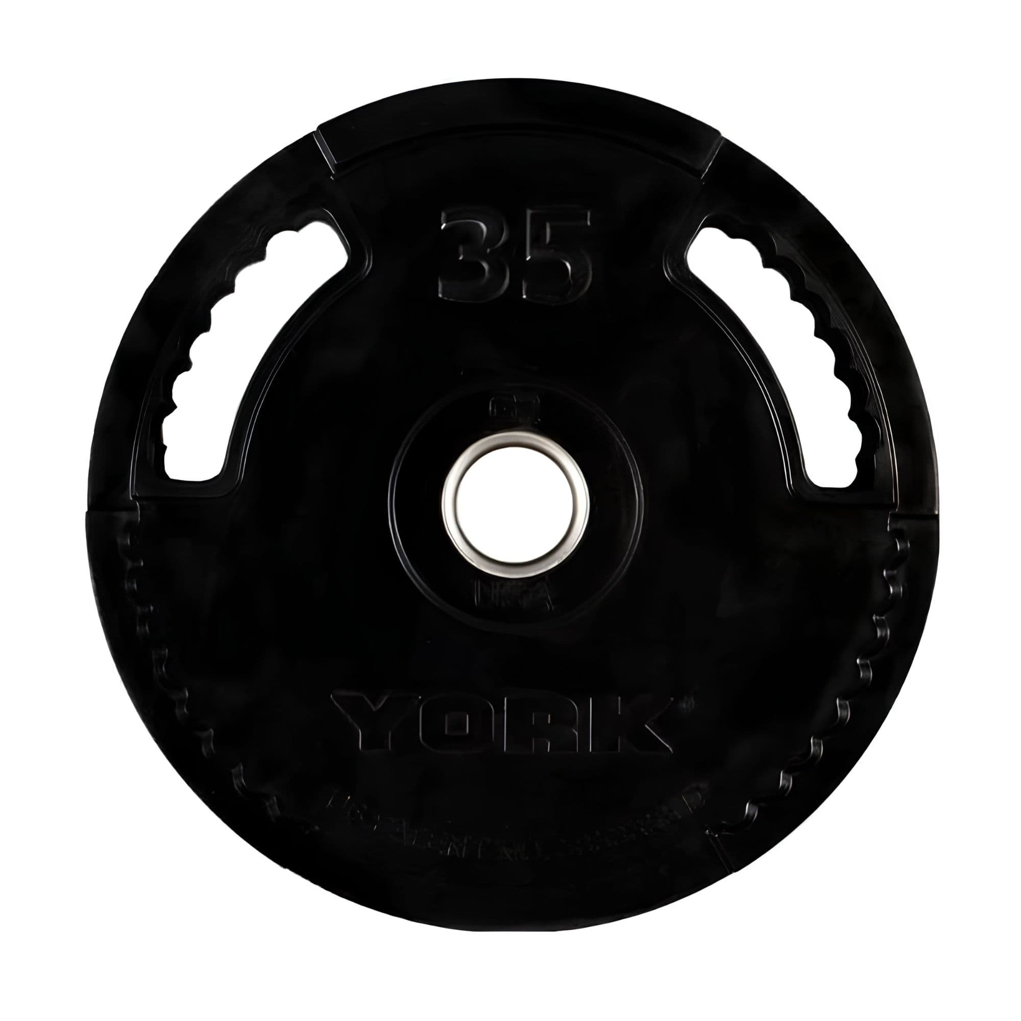 York Barbell G2 Rubber Olympic Plates 35 LB Weight On White Background