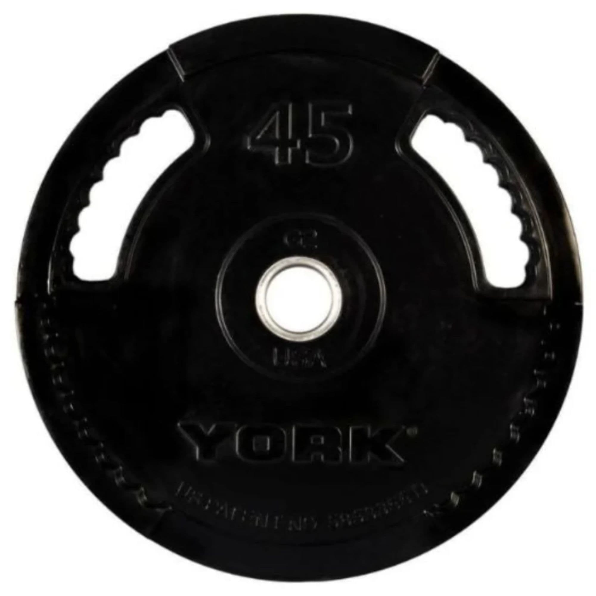 York Barbell G2 Rubber Thin Line Olympic Weight Plate Sets 45 LB Weight On White Background