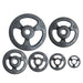 York Barbell Iso-Grip Steel Olympic Plate Sets In Multiple Sizes On White Background