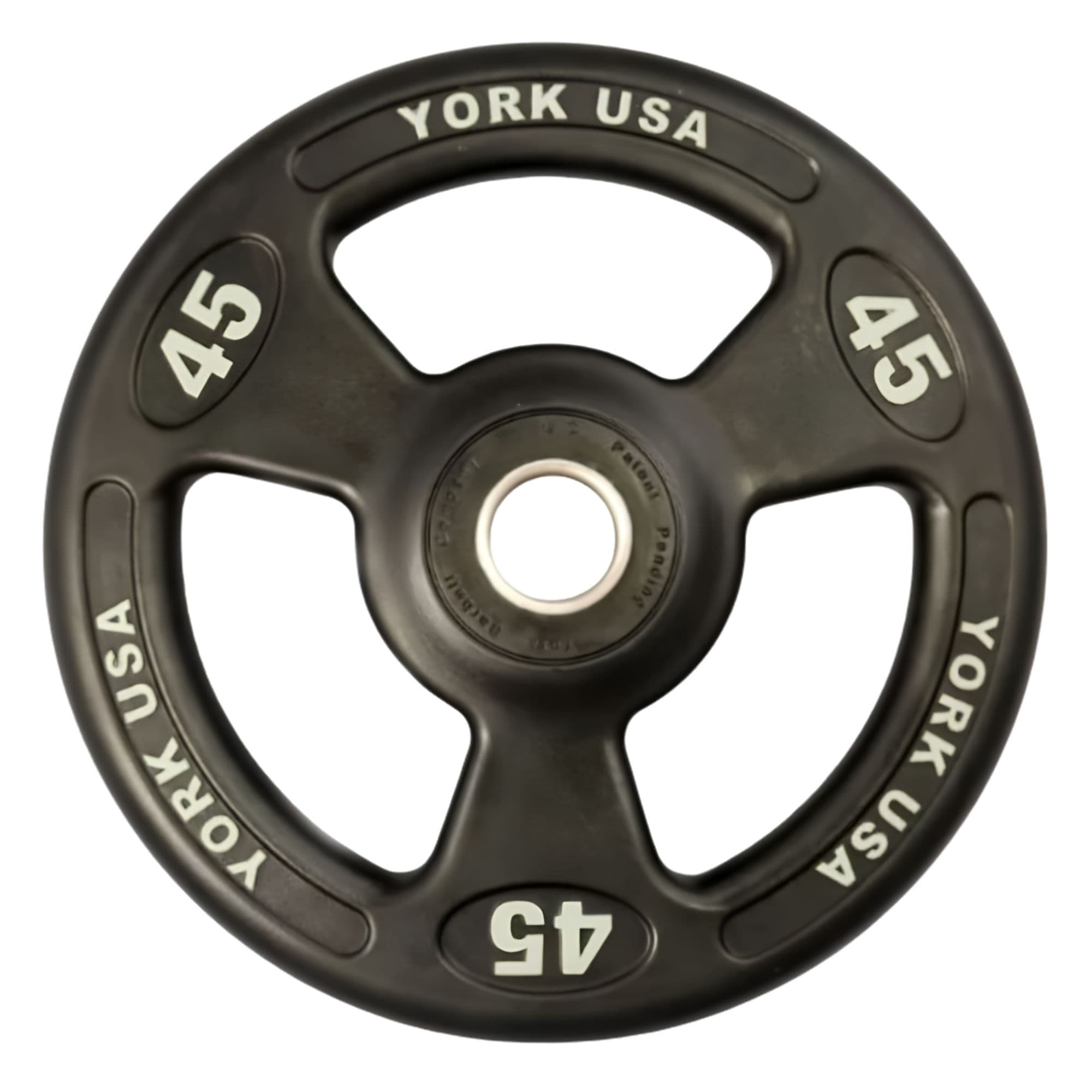 York Barbell Iso-Grip Urethane Plate Sets Close-up View Of 45 LB On White Background