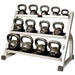 York Barbell Kettlebell Stand Front Angle View With Weights On White Background