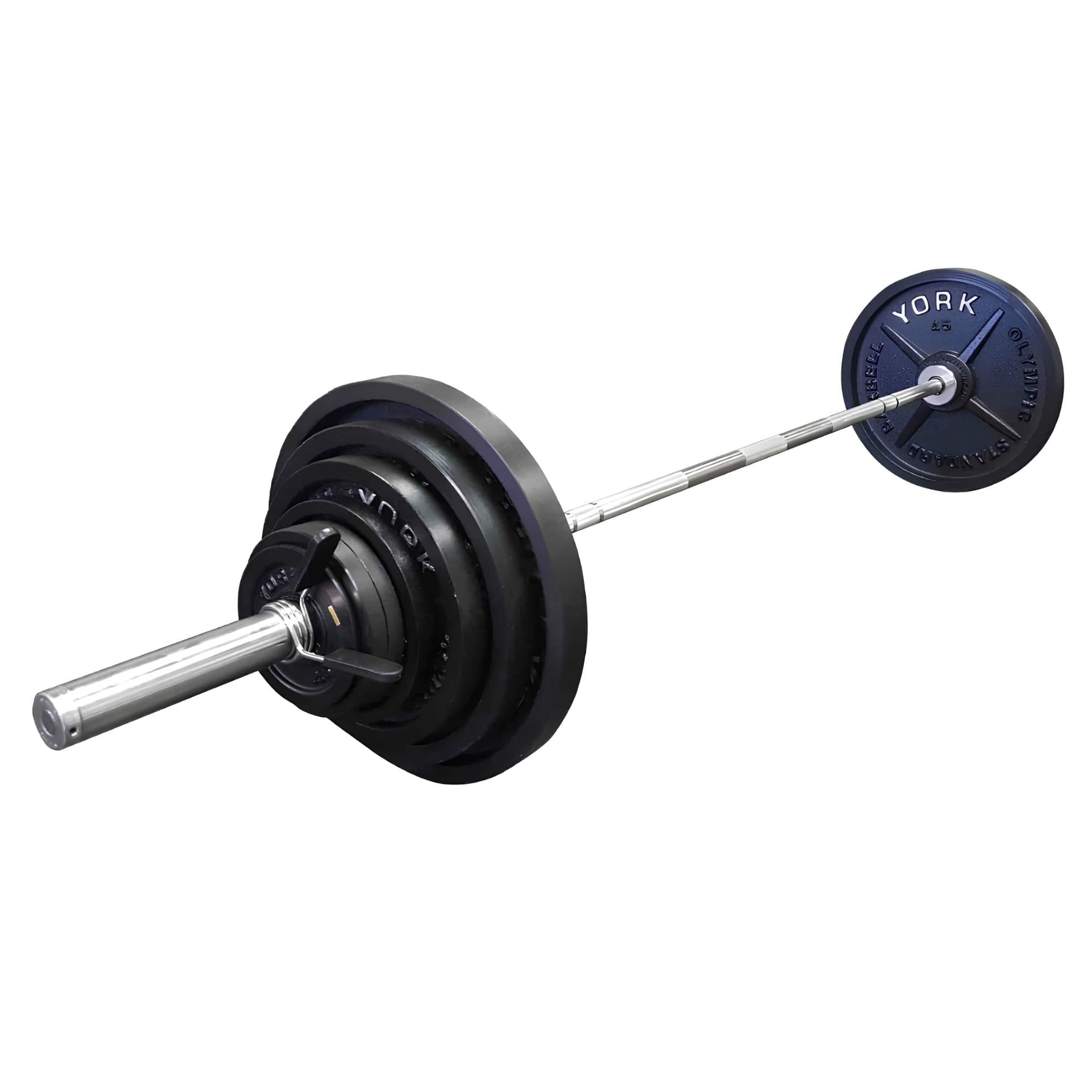 York Barbell Legacy Cast Iron Milled Olympic Weight Plate Set On White Background