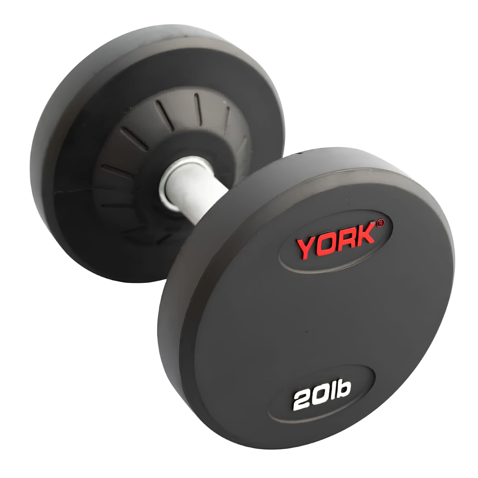 York Barbell Pro Style Dumbbell Sets 20LB Detailed View With Logo On White Background
