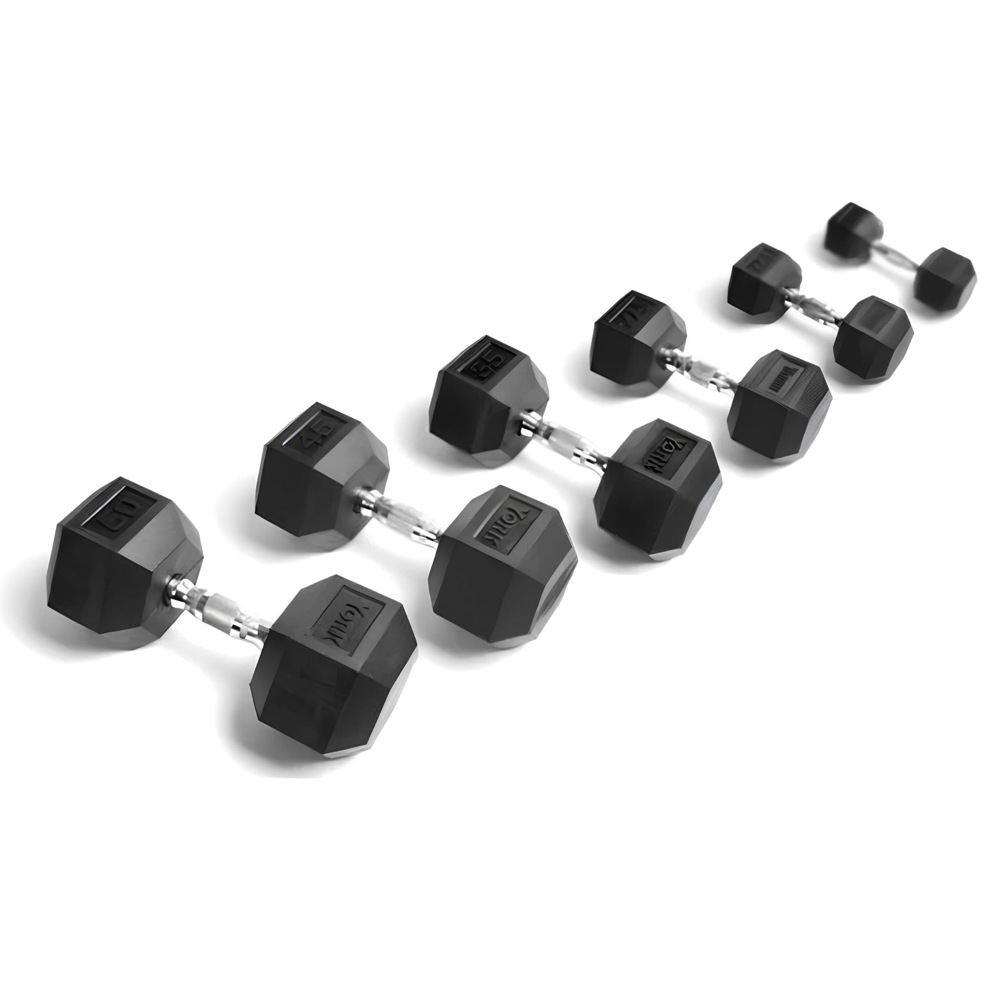 York Barbell Rubber Hex Dumbbell Set Multiple Weight Options On White Background