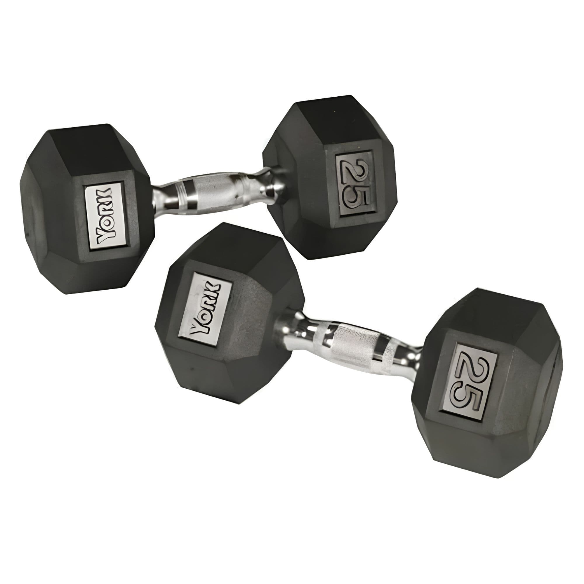 York Barbell Rubber Hex Dumbbell Set – Multiple Weight Ranges Two 25LB Detail View On White Background
