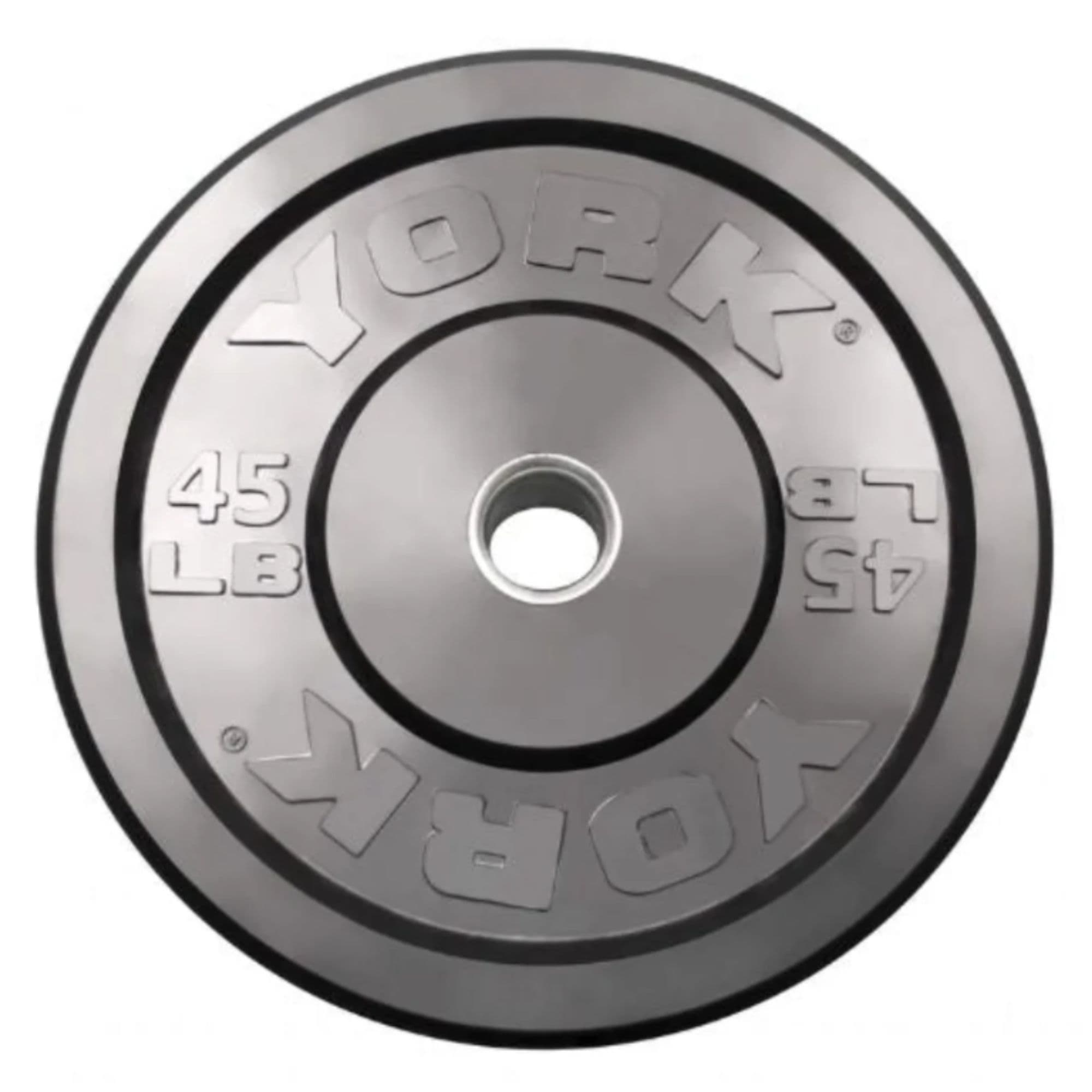 York Barbell Rubber Training Bumper Plate 45LB Product View On White Background