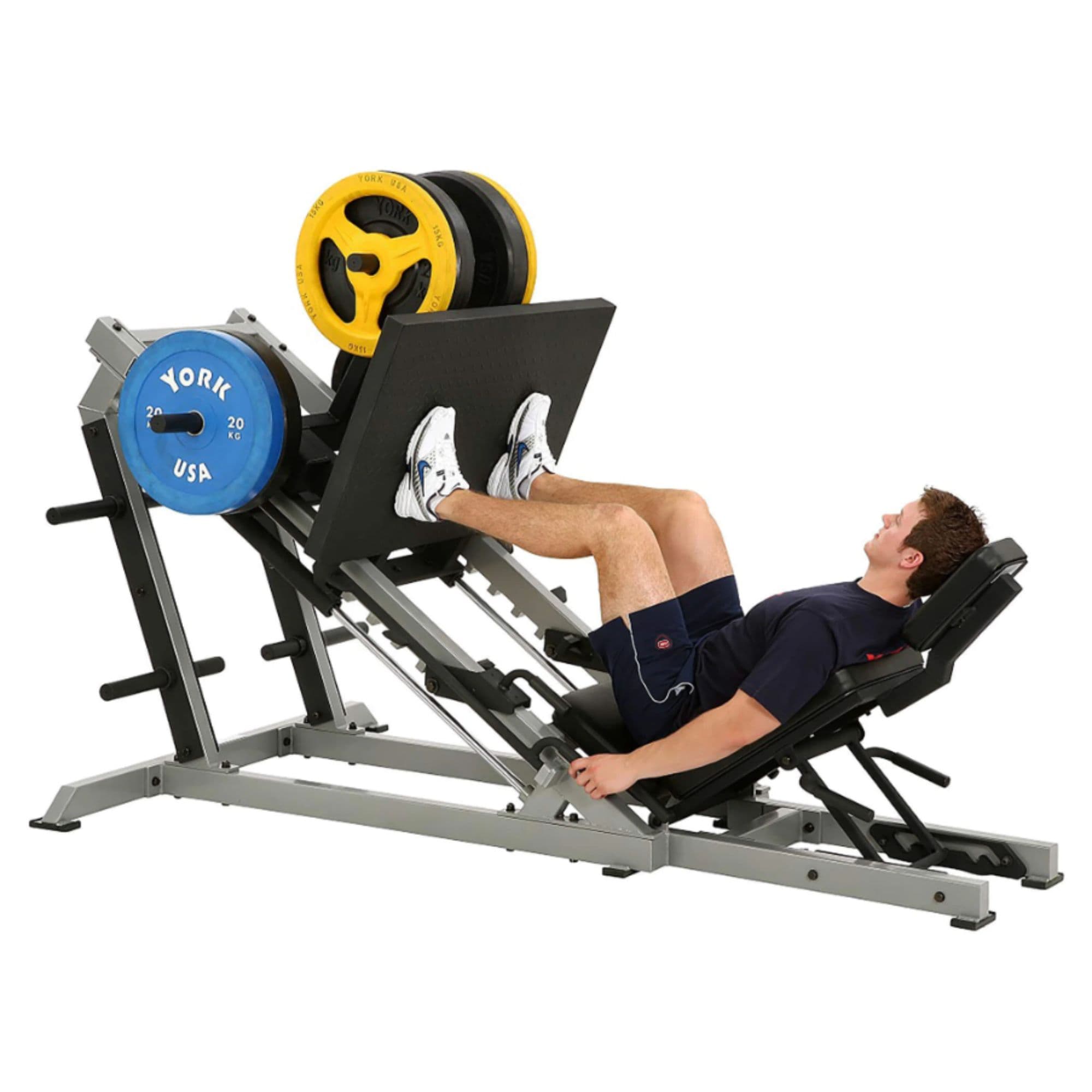 York Barbell STS 35-Degree Leg Press – 53035 Side View With A Man Performing A Lower Body Training On White Background