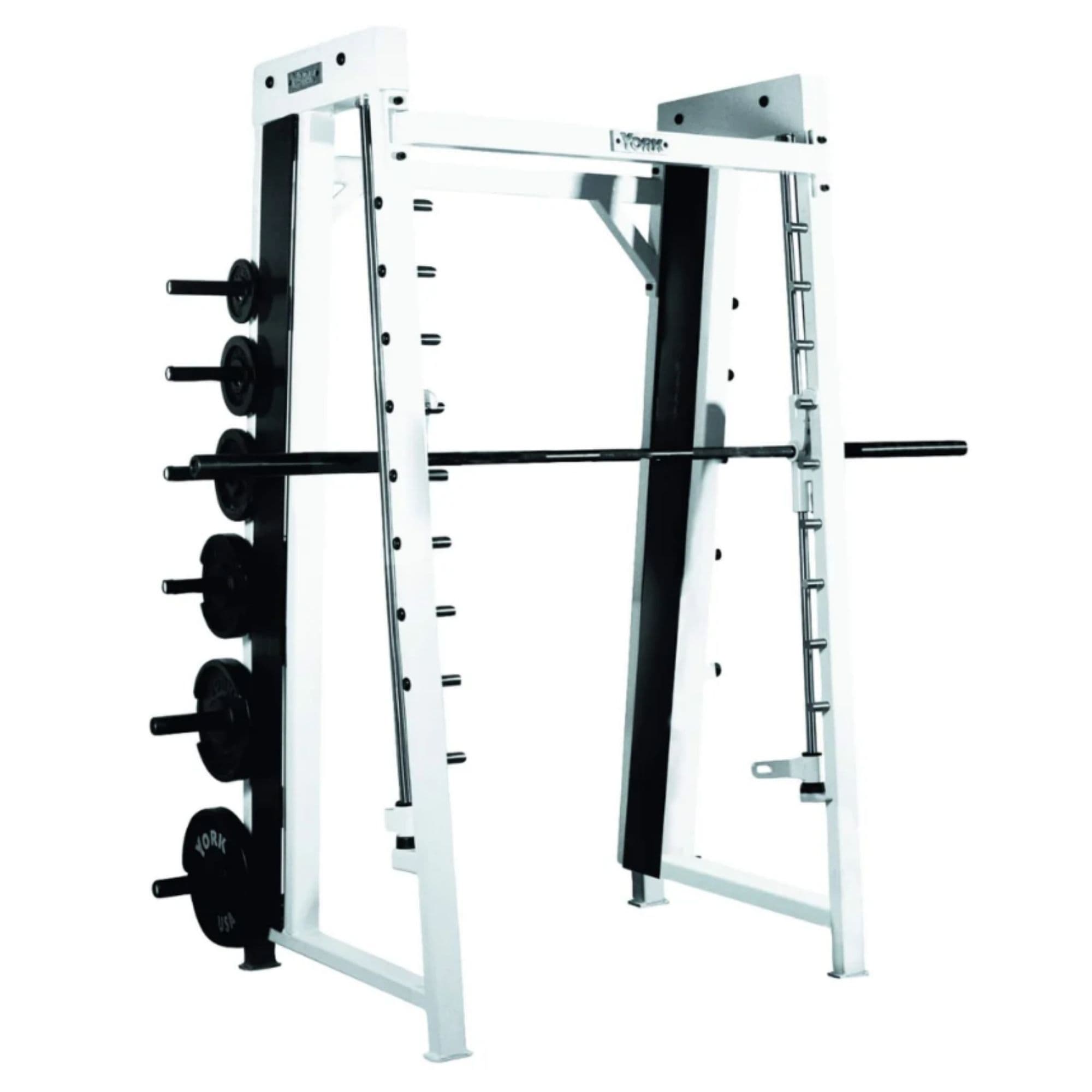 York Barbell STS Counter Balanced Smith Machine White Variant Front Angle View On White Background