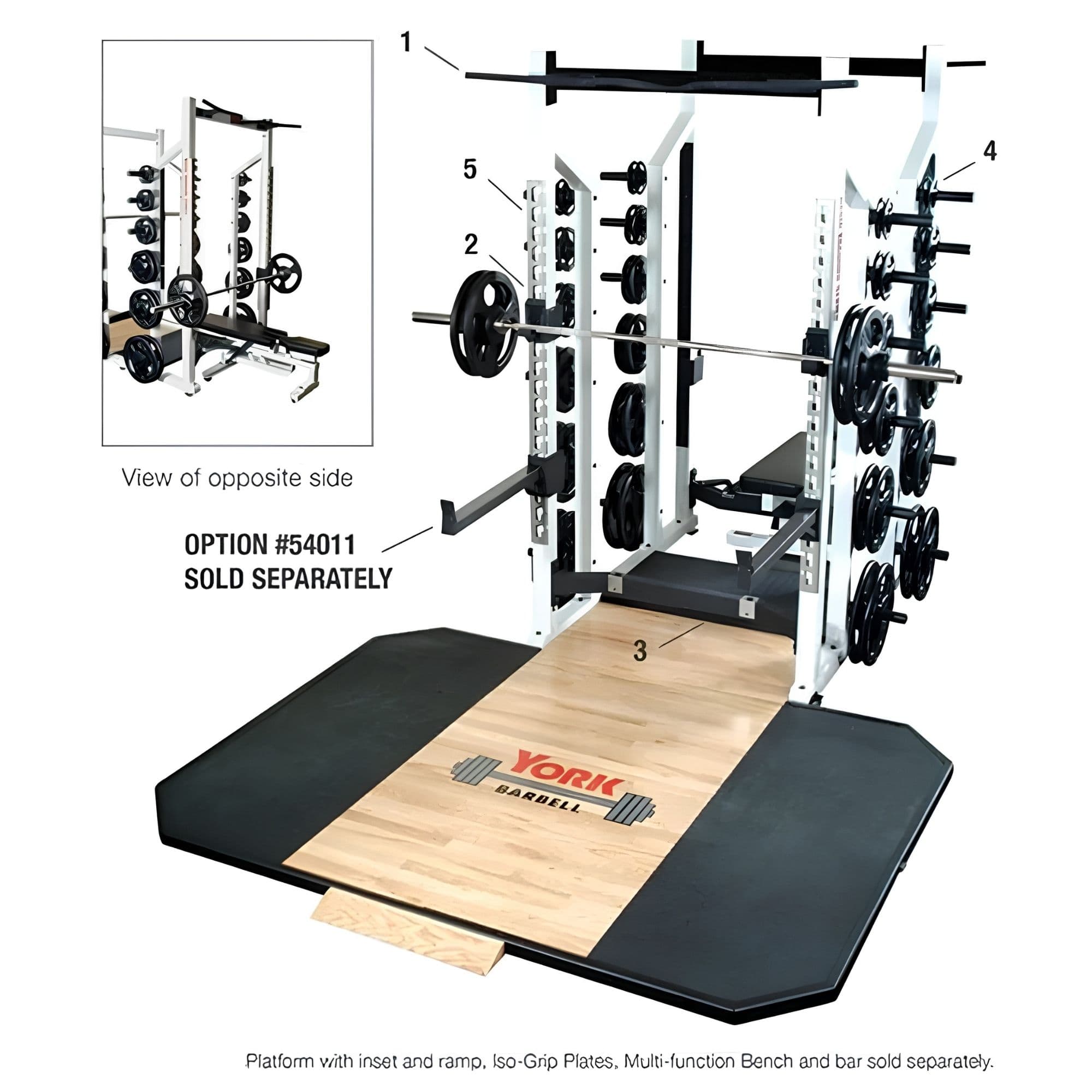 York Barbell STS Double Half Rack Top Angle View With Parts List On White Background