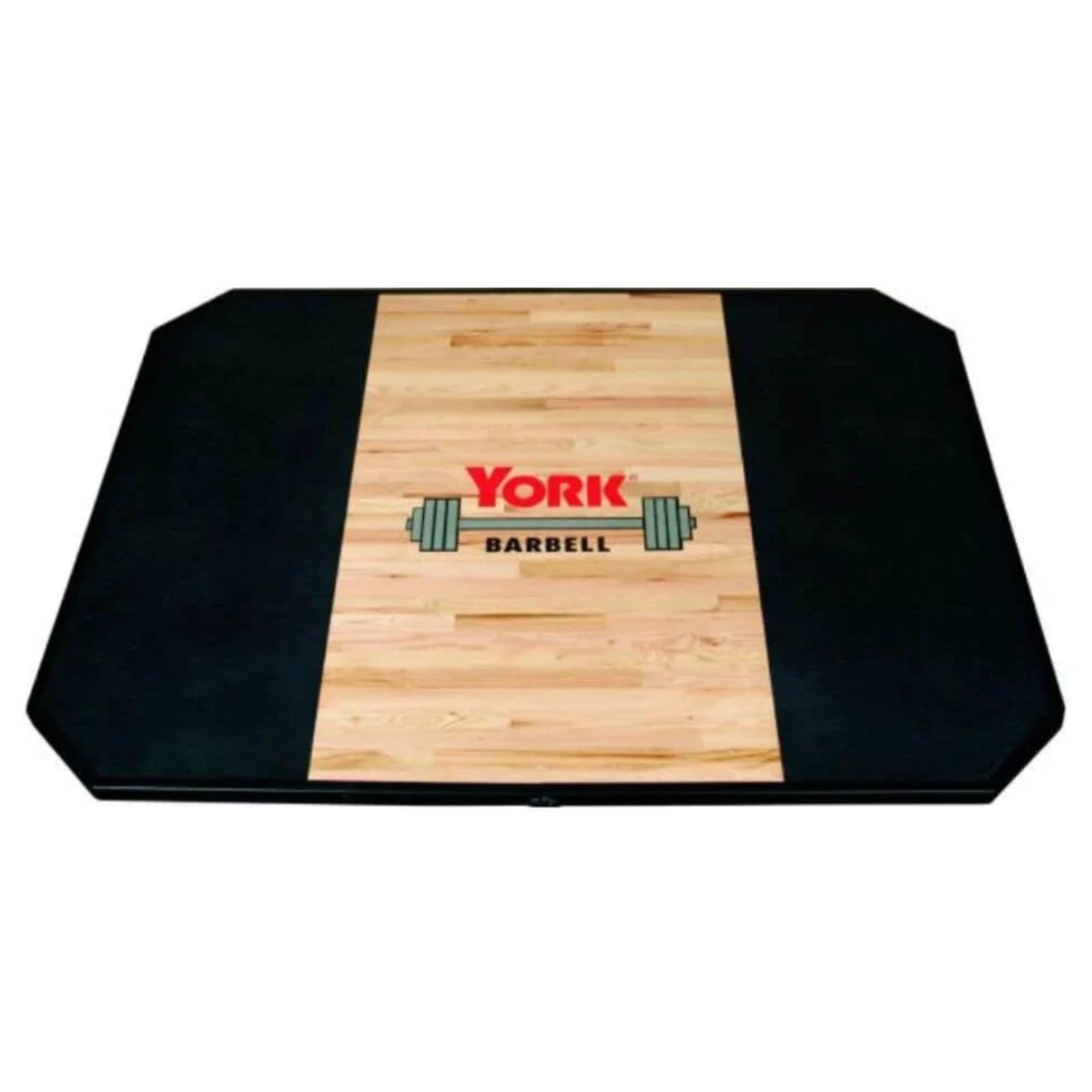 York Barbell STS Free Standing Solid Red Oak Platform Front View On White Background