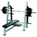 York Barbell STS Olympic Flat Bench Silver Variant Front Angle View With Barbell On White Background
