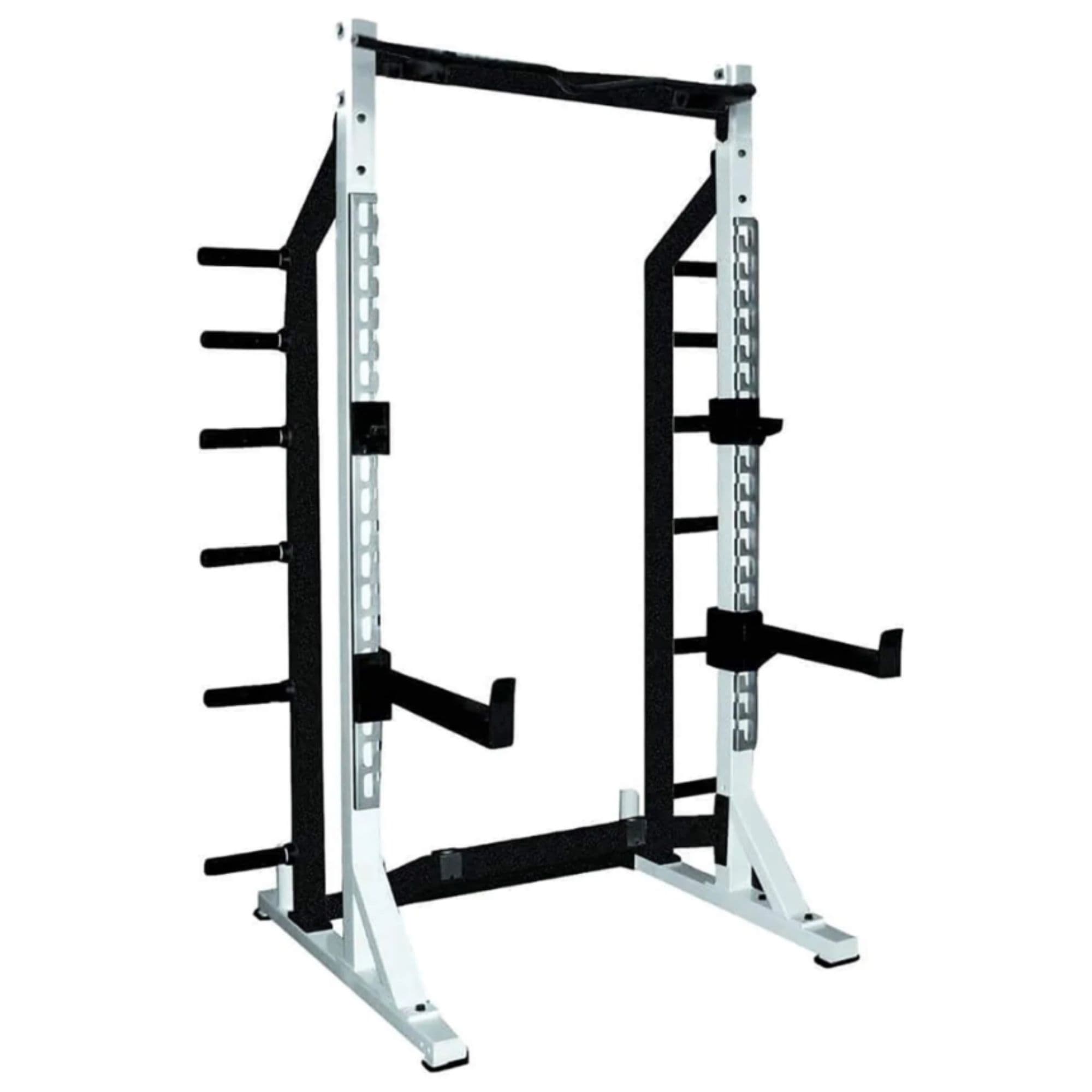 York Barbell STS Self-Standing Half Rack Silver Variant Front Angle View On White Background