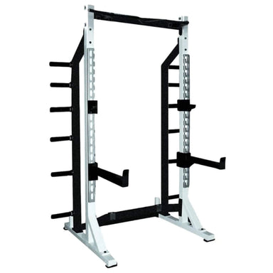 York Barbell STS Self-Standing Half Rack Silver Variant Front Angle View On White Background