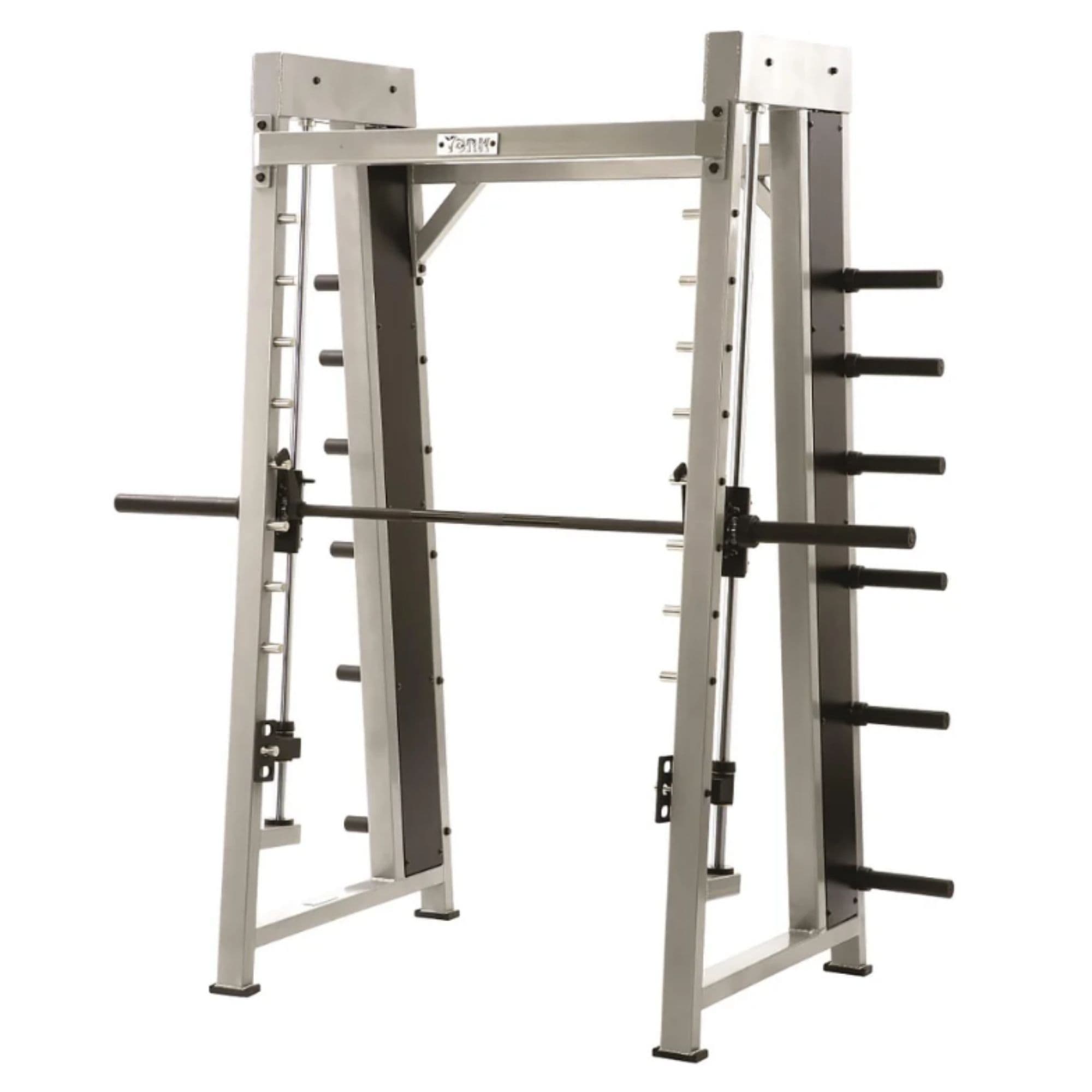 York Barbell Smith Machine Silver Variant Front Angle View On White Background