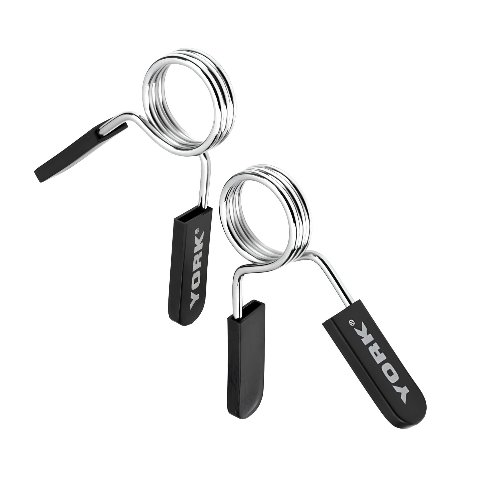 York Barbell Spring Collars – 2 Inches ChromeBulk Pair Rear Angle View On White Background