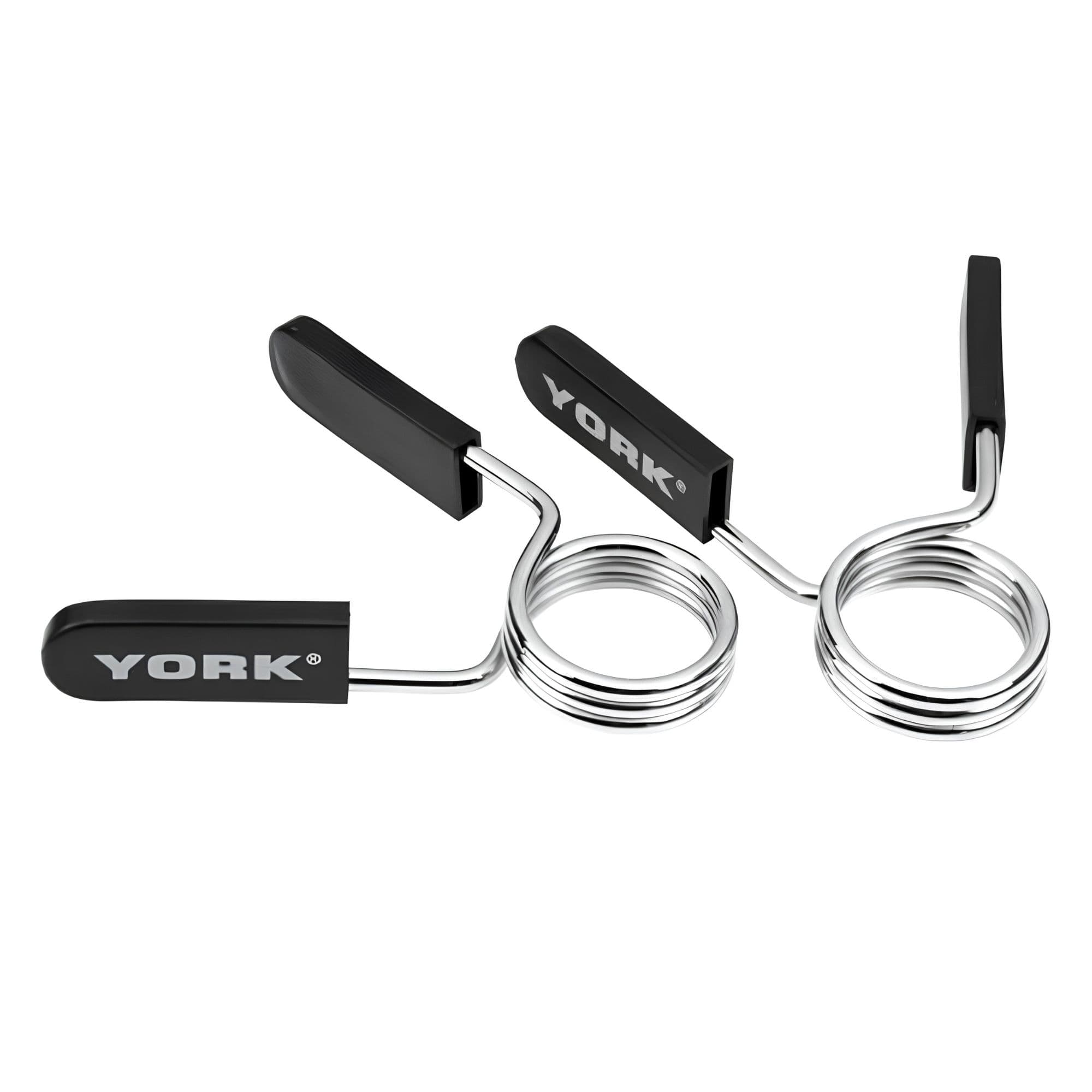 York Barbell Spring Collars – 2 Inches ChromeBulk Pair Top Angle View On White Background