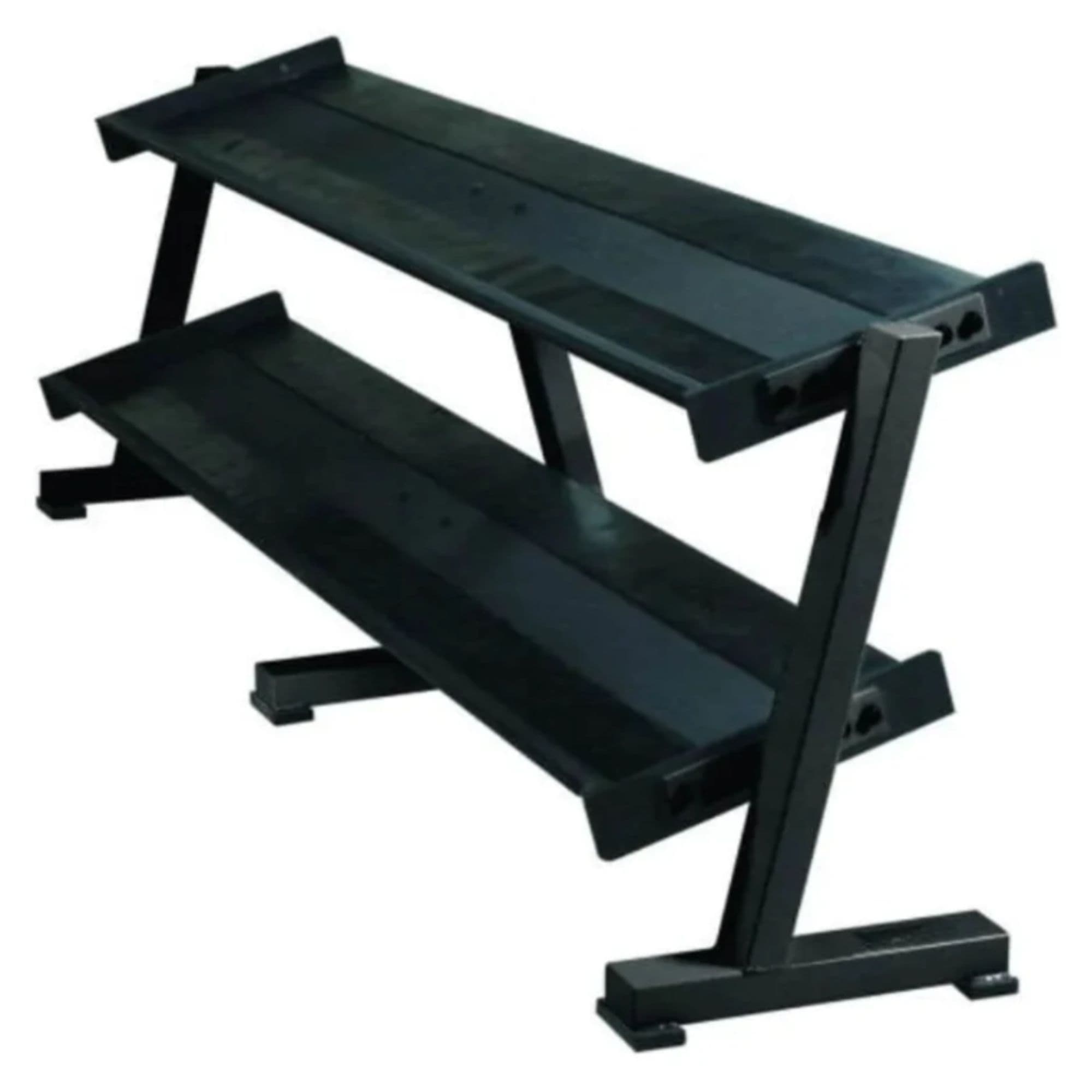 York Barbell Two-tier Tray Dumbbell Rack Front Angle View On White Background