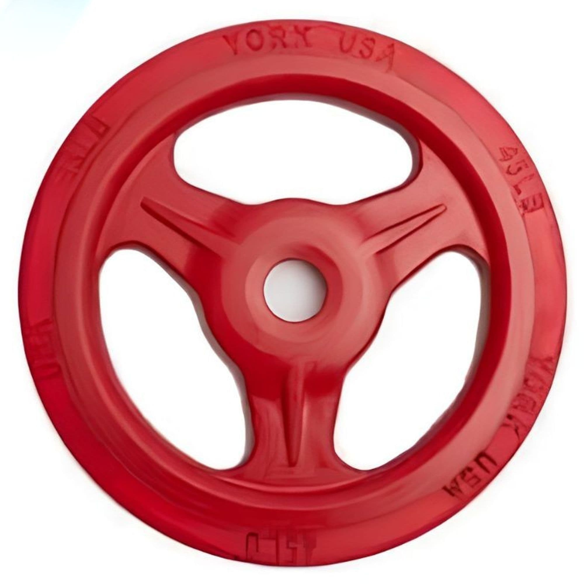 York Bumper Grip Plates – Colored Plate Sets Detail View Of 45LB Red Color On White Background